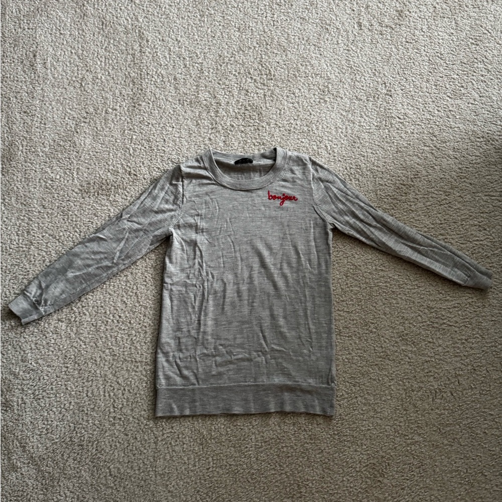 Gray Long Sleeve Top with Red Bonjour